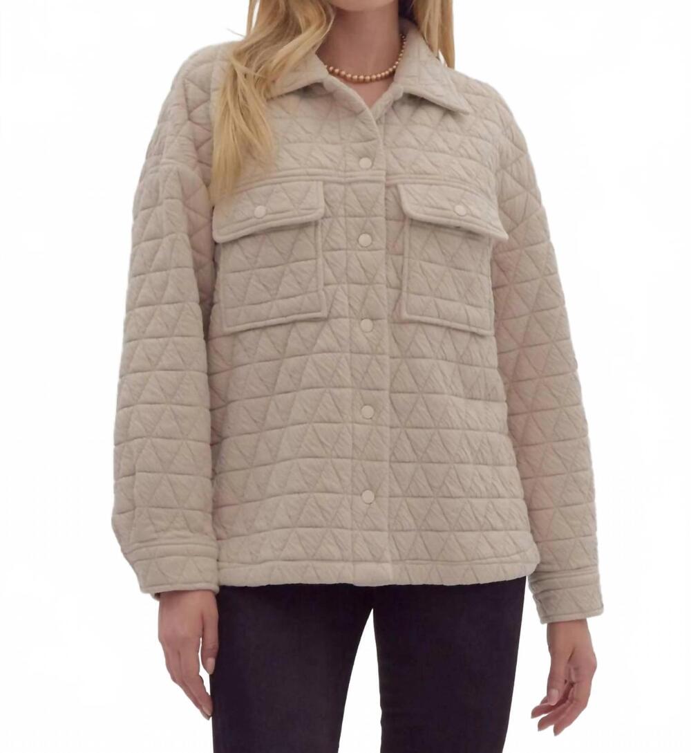 NEW ENTRO women's long sleeves quilted shacket in ecru